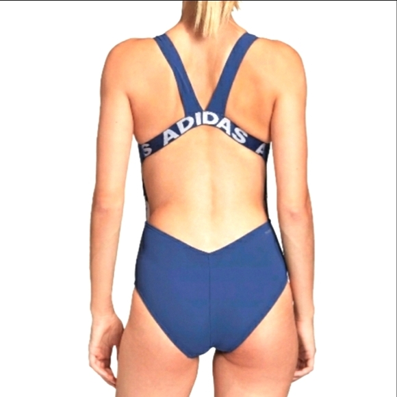 NWT Adidas Women's Sexy Sporty Blue Mesh Insert Body flattering Swimsuit 10
